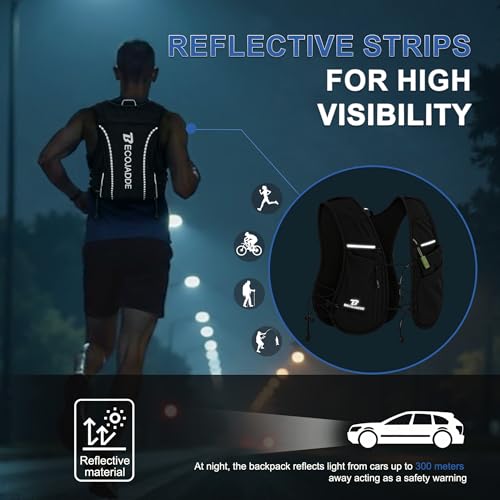 5L Running Vest with Hydration Pack – BECOJADDE Black, 5L Version (Vest Only / 1.5L bladder / 2x500ml bottles)