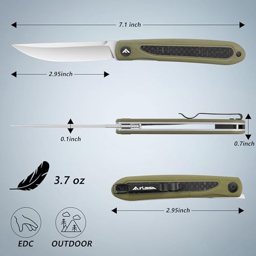 FLISSA Green Pocket Folding Knife with Quick Open Front Flipper, D2 Steel & Carbon G10 Handle