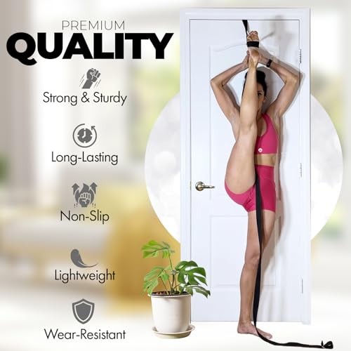 Pilates Stretching Strap with Door Anchor for Flexibility - Black