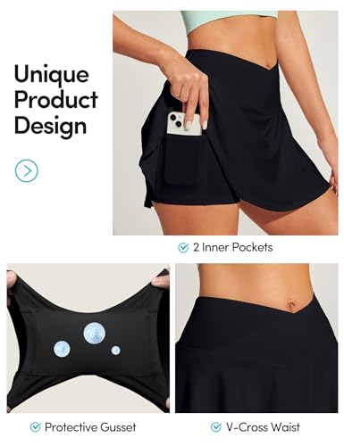 IUGA High Waist Swim Skirt for Women - Tummy Control Beach Vacation Essentials - Large Black