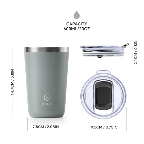 Ideus 20oz Tumbler with Splash-Proof Sliding Lid, Gray - Double Wall Stainless Steel