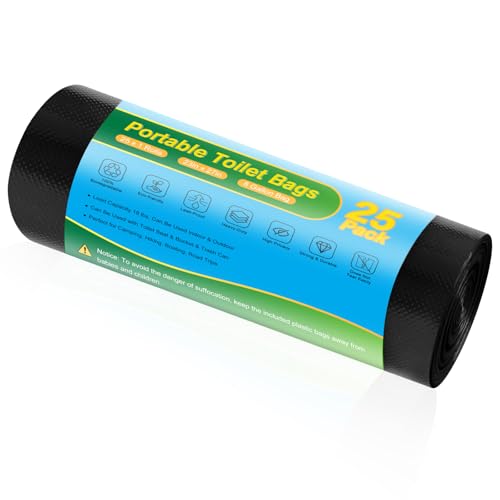 Portable Toilet Bags - 25 Pack Biodegradable 8 Gallon Camping Waste Bags
