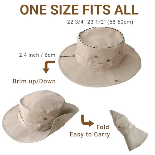 Sun Boonie Hat for Men - UPF 50+ Bucket Hat - Classic Khaki