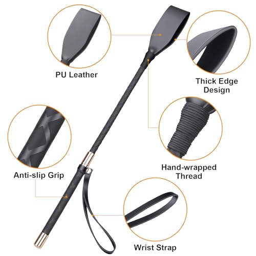 18-Inch Riding Crop - Premium PU Leather Equestrian Whip with Non-Slip Handle