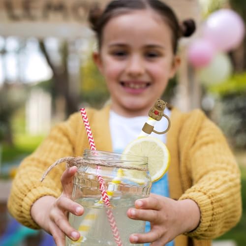 Cute Bear Straw Topper - Reusable 10mm Silicone Straw Cover for Tumblers