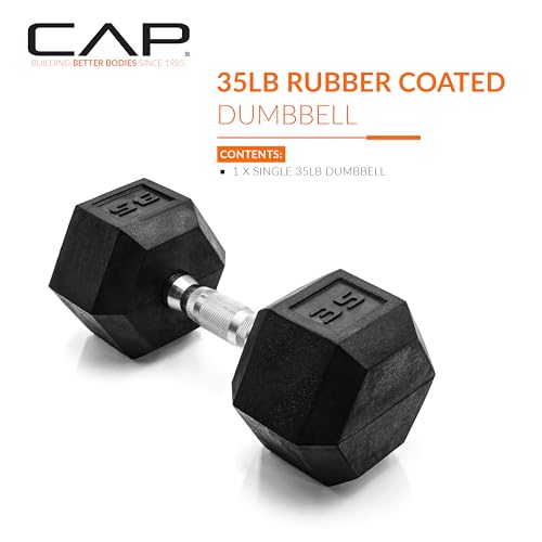 35 lb Coated Hex Dumbbell - Durable Rubber Coated Weight for Strength Training