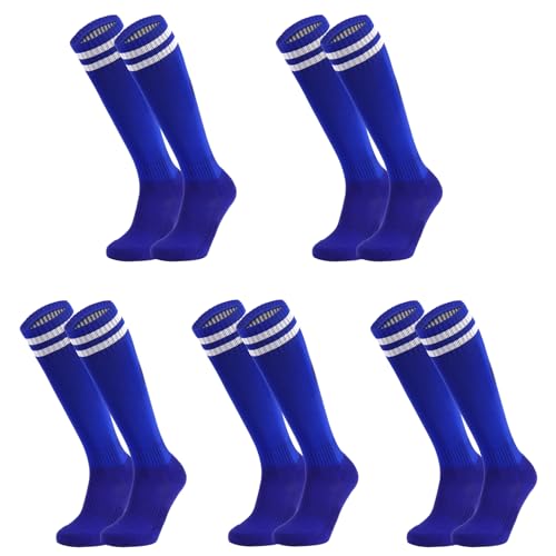 Kids Knee High Soccer Socks - Striped Tube Football Socks - Blue
