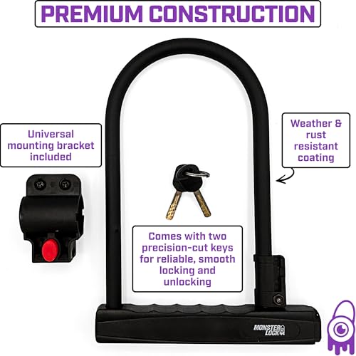 Heavy Duty Bike U-Lock with Mounting Bracket & 2 Keys - Anti-Theft Bicycle Lock