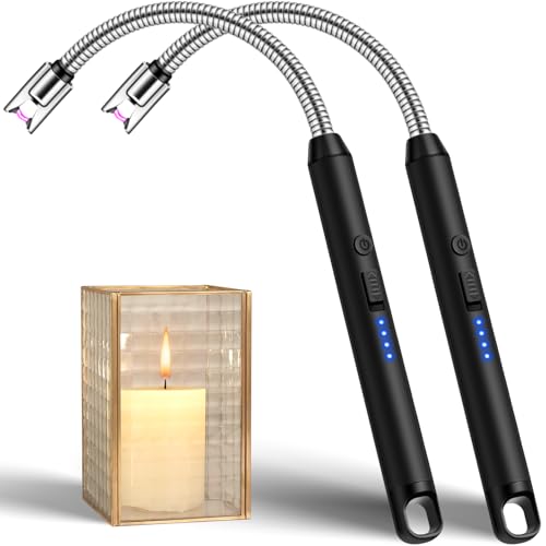 Rechargeable Candle Lighter - 2 Pack with 360° Flexible Neck - Double Black