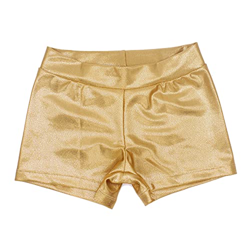 Girls Gymnastics Athletic Shorts with Glitter - Gold, 7-8 Years