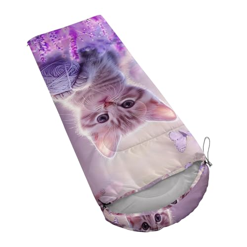 HOSIMA Kids & Adults Purple Cat Pattern 90in x 32in Waterproof Sleeping Bag - Cold Weather Camping Gear