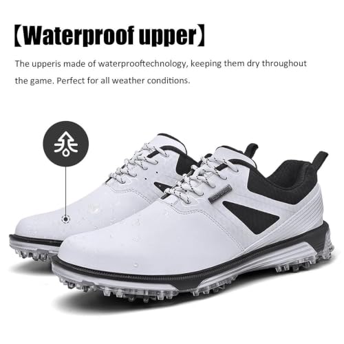 Men's Waterproof Golf Shoes - Lightweight, No-Slip, Size 10.5 White