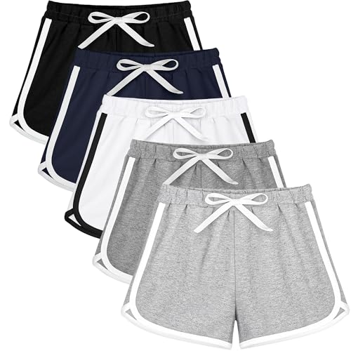 Resinta Toddler Girls Athletic Shorts 12-14 Years Cotton Running Shorts - Black/Gray/Beige