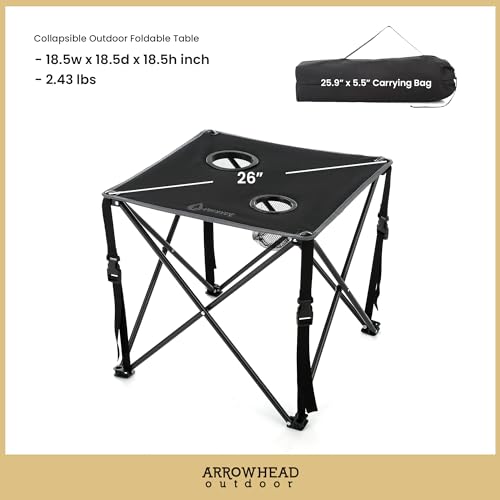 Black 2-Pack 26-Inch Portable Camping Folding Tables with Cup Holders, Carrying Case