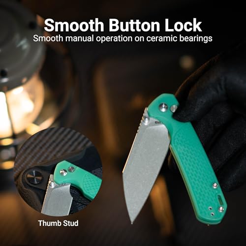 CJRB Pyrite-Light EDC Knife with AR-RPM9 Steel Blade & Thermochromic Green FRN Handle