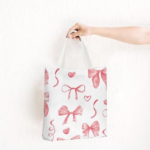 Canvas Tote Bag with Heart Bowknot Design - Reusable Shopping & Party Bag