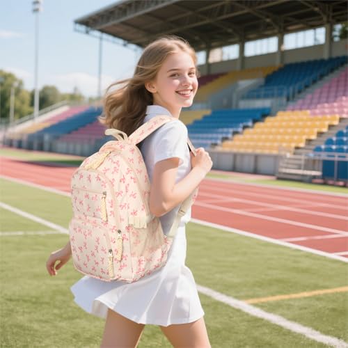 JingyuKJ Pink Coquette Bow Backpack Aesthetic Kawaii Daypack for Women & Girls