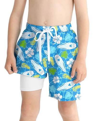 Boys Swim Trunks with Compression Liner - Blue, 5-6 Years
