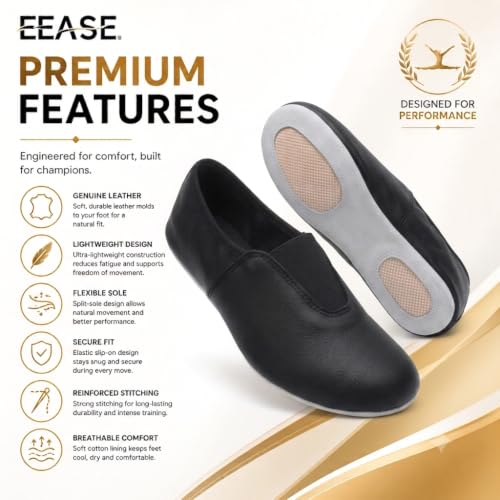 Kids Gymnastic Shoes - Goat Leather Slip-on with Rubber Sole - Black