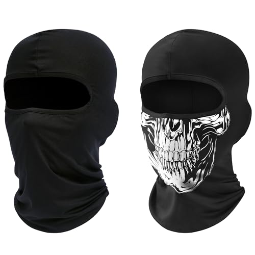 Balaclava Ski Mask 2 Pack - Summer Motorcycle UV Protection - Black+Skull