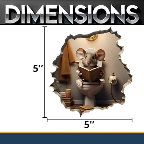 3D Mouse on Toilet Reading Book Wall Decal Sticker, Size 5 inches