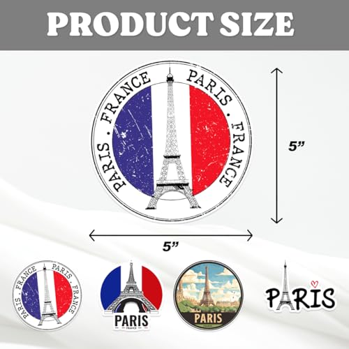 Eiffel Tower Paris Theme Vinyl Sticker Pack 4Pcs Decorative Travel Scrapbook Laptop Luggage Waterproof Decals France Aesthetic Stickers Car Bike Bedroom Bumper
