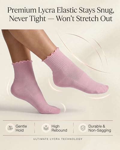 LOOMPOP Women’s Ruffle Mini Crew & Ankle Socks, 5-9 Pairs Cotton Cushioned Athletic Socks (Multicolor) for Running & Tennis