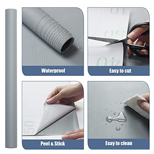 WADILE Peel and Stick Wallpaper 15.9in x 78.7in, Solid Color Contact Paper Waterproof, Vinyl Colored Wall Paper Self Adhesive, Textured Wallpaper Removable for Cabinets/Countertop, Light Gray