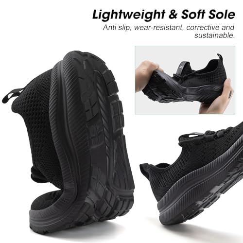 ZOVE Wide Toe Box Athletic Shoes Women 8-8.5 Wide Black Lightweight Sneakers