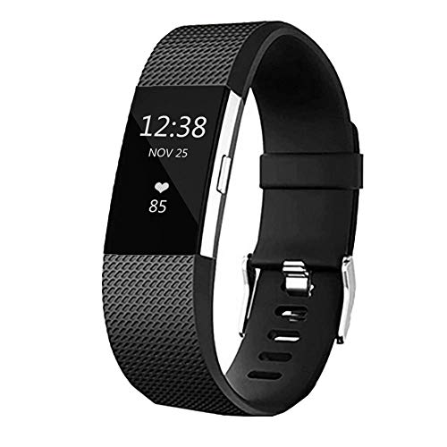 Silicone Adjustable Replacement Bands for Fitbit Charge 2 - Black Large