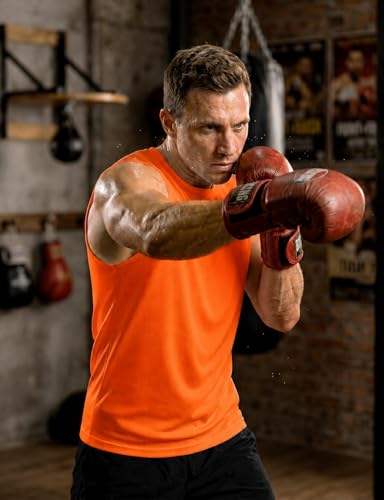 Men's Workout Sleeveless Tank Top Neon Orange X-Large Quick Dry Athletic Gym Shirt