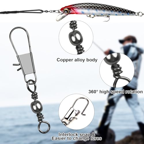 200pcs Fishing Snap Swivels - Anti-Tangle Connectors Set