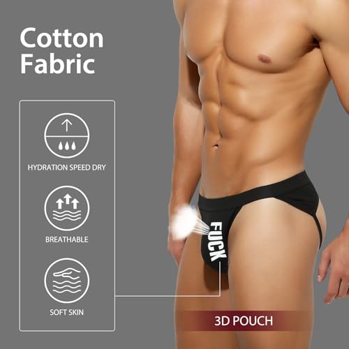 Men's Cotton Jockstrap Thong Athletic Supporter - Large Black