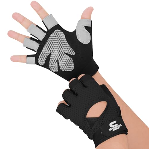 Gym Gloves for Weight Lifting - Breathable Non-Slip Grip - Black, Large