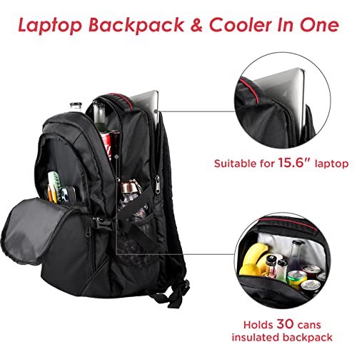 OUTXE Black 22L Insulated Cooler Backpack with Laptop Sleeve for Work & Day Trips