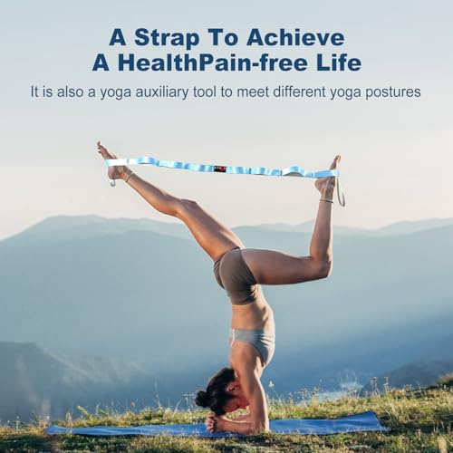 Durable Non-Elastic Stretch Strap for Yoga & Therapy - Blue & Silver