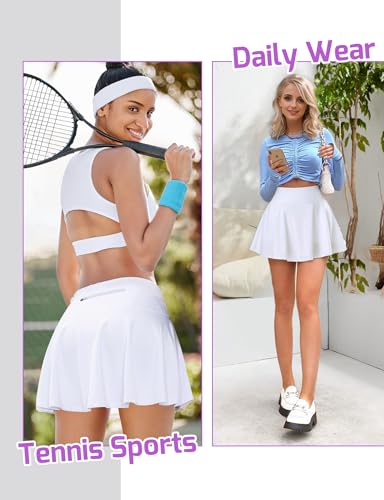 Women's High-Waisted Pleated Tennis Skort with Pockets - White XX-Large