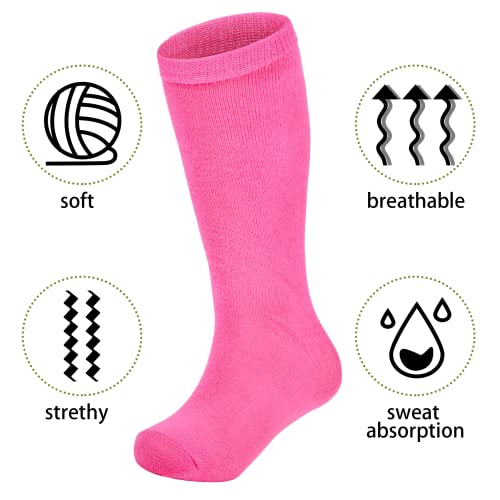 Kids Over Calf Soccer Socks - Youth Baseball & Softball 12-14 Years - Pink/Neon Green/Black