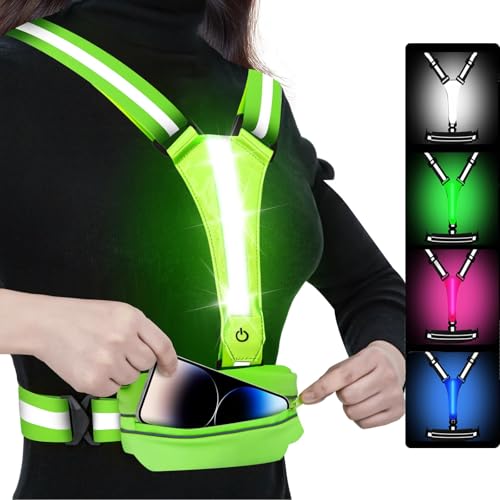 LED Reflective Running Vest with Phone Pouch - High Visibility Night Gear