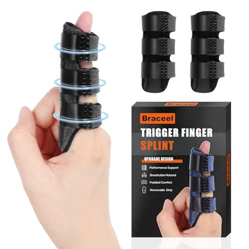 Trigger Finger Splint 2pcs - Adjustable Pain Relief Brace for Index, Middle, Ring Finger - Black