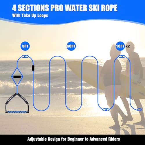 75FT Wakeboard Rope with Handle - Blue & Black, Floating Water Ski Rope