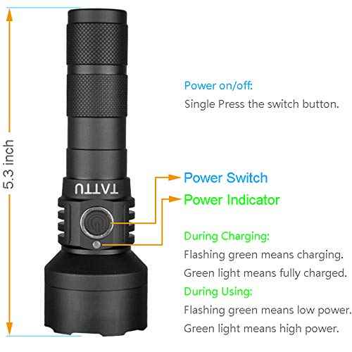 TATTU U2 UV Flashlight Rechargeable 395nm Black Light Torch Blacklight 10W Ultraviolet LED Lamp with Micro USB Charging Cable