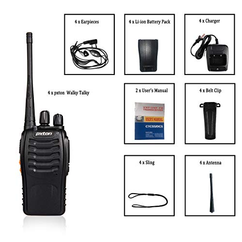 Long Range Walkie Talkies with Earpieces, Rechargeable Two Way Radios (4 Pack)