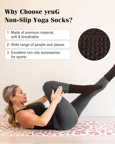 YeuG Non-Slip Pilates Socks for Women - Small-Medium, Brown & Beige, 4 Pairs
