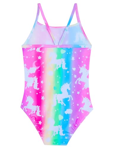 One Piece Girls Swimsuit Quick Dry Summer - Colorful Unicorn, 7-8 Years