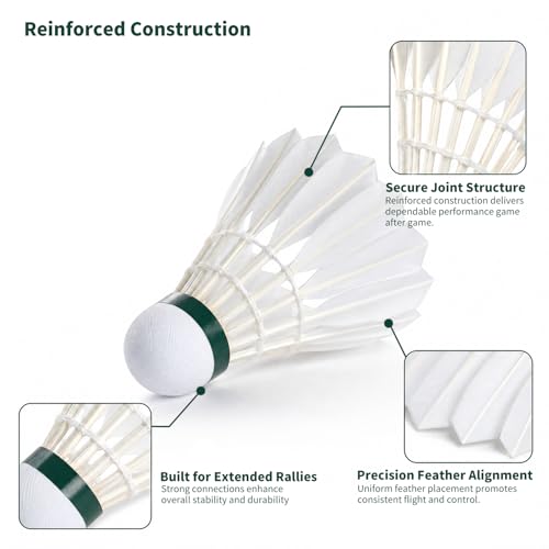 BRIMOSU Goose Feather Badminton Shuttlecocks 12 Pack, Composite Cork – 76 Speed, Indoor/Outdoor Training