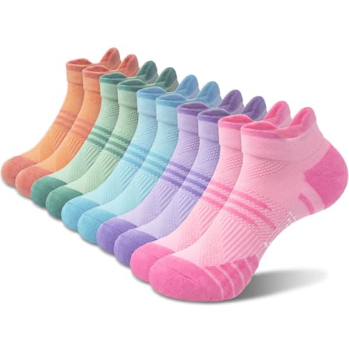 Ankle Socks for Women - Cushioned Cotton Running Socks - One Size / Blue Green Purple Pink Orange