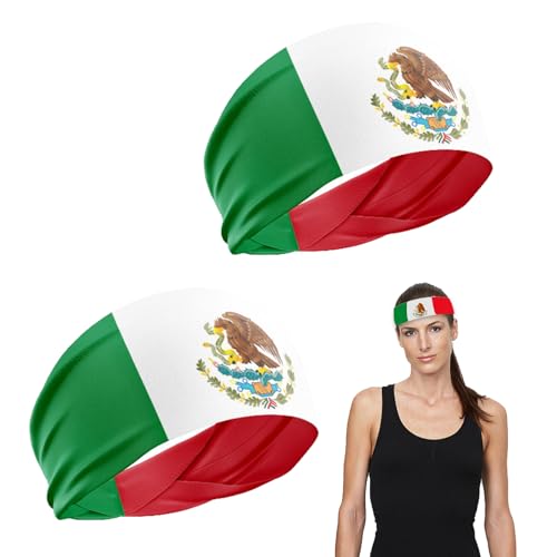 Mexican Flag Headband - 2 Pack Soft Polyester for Sports