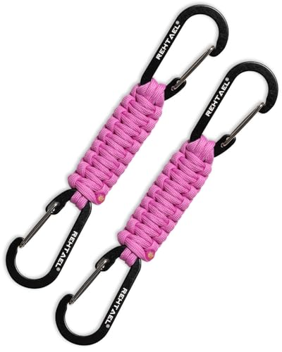 Braided Paracord Carabiner Keychain Lanyard - 2 Pack, Light Pink