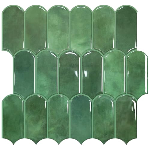 Vamos Tile Upgraded Thicker Design Peel and Stick Backsplash Tile, 1-Sheet Green Self Adhesive Vinyl Wall Tiles, Stick on Backsplash for Kitchen, Bathroom,RV (Thicker Design)